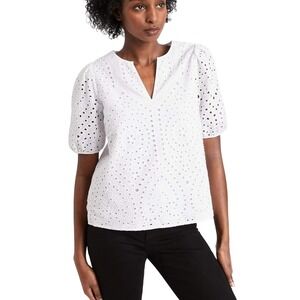 Banana‎ Republic White Eyelet Short Sleeve Top Cotton Blouse XL